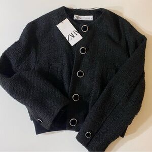 Zara black tweed bomber size M